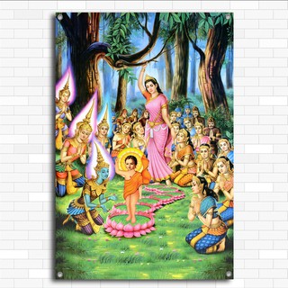 Backdrop Vườn Lâm Tỳ Ni - Mừng Phật Đản Sanh, Chất liệu vải bạt Hiflex dày ngoài trời Kích Thước 2m x 1,5 m