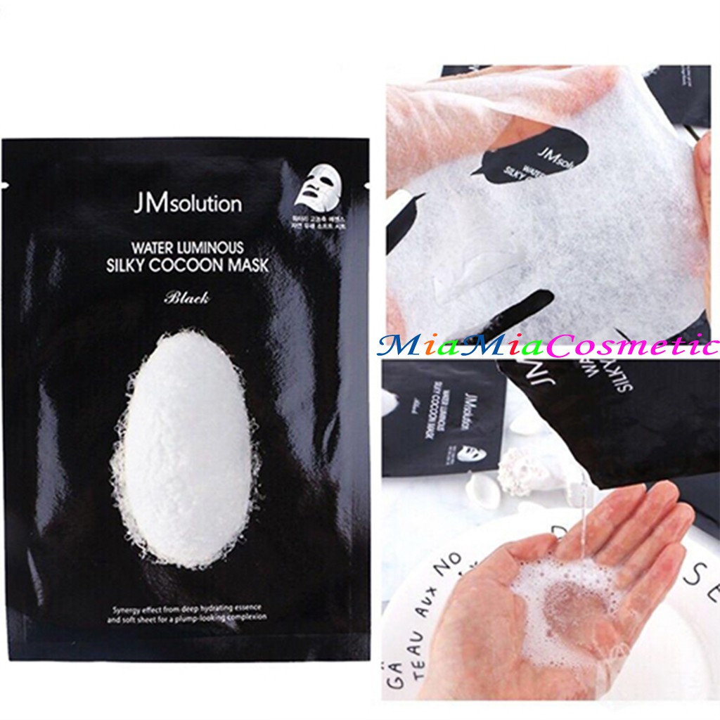 Mặt Nạ Tơ Tằm (miếng lẻ) JM Solution Water Luminuos Silky Cocoon Mask Black Dưỡng Trắng Mịn Màng Cấp Ẩm Căng Bóng