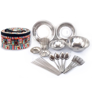 Bộ chén dĩa dã ngoại inox 36 món