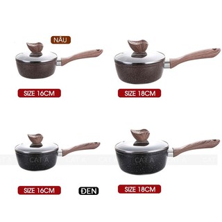 Nồi quánh khuấy bột chống dính vân đá cẩm thạch cao cấp bằng nhôm, có nắp đậy, đường kính 16-18cm- dùng cho chiên, xào