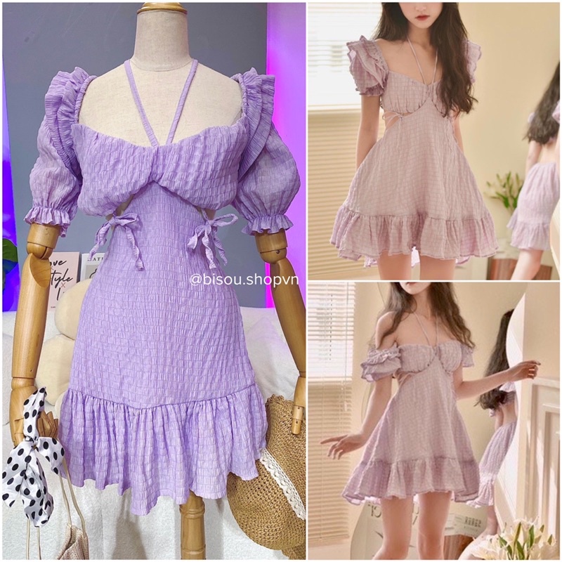 Set đầm đom đóm công chúa form ngắn gồm áo bèo nhún + đầm ngắn dễ thương