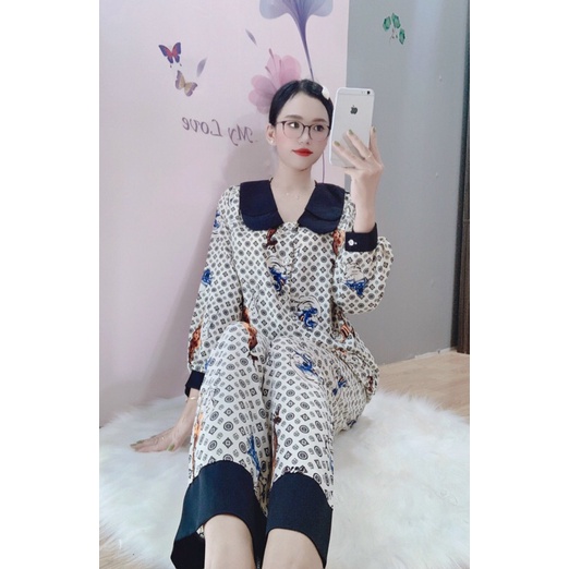 Bộ pijama cổ Sen 2 lá chất mango mềm mịn, dày dặn, không nhăn  Ảnh thật