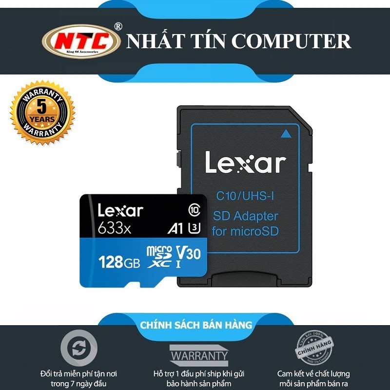 Thẻ Nhớ MicroSDXC Lexar 128GB A1 V30 633x U3 4K 95MB/s - kèm Adapter (Xanh)