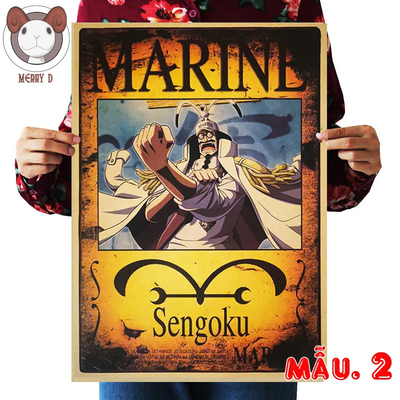 Poster 51x36cm One Piece Team Hải Quân Vintage - Hình Vua Hải Tặc - Garp, Sengoku, Fujitora, Akainu, Aokiji, Kizaru