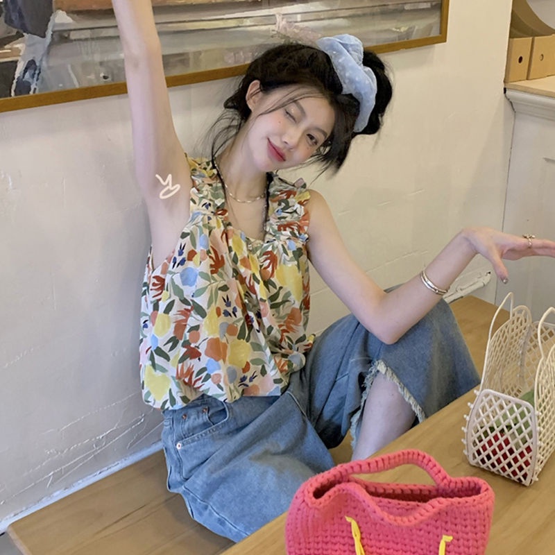 Áo Hai Dây Dáng Ôm Ngắn In Hình Hoa Thời Trang Mùa Hè 2022