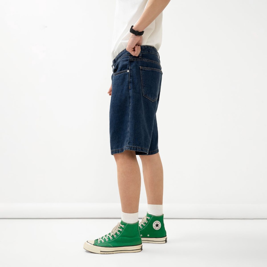 OWL BRAND® BLANK RELAX SHORT JEANS - Quần Short nam Jean ống rộng / Xanh đậm