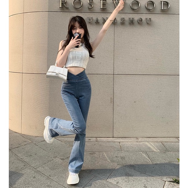 Quần Jean Nữ Ống Loe Lưng Cao Thời Trang