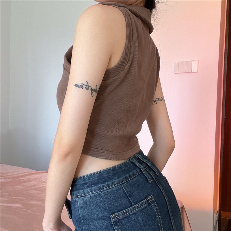 COZOK Áo Tank Top Sát Nách Cổ POLO Phối Nút Form Ôm Phong Cách Hàn Quốc
