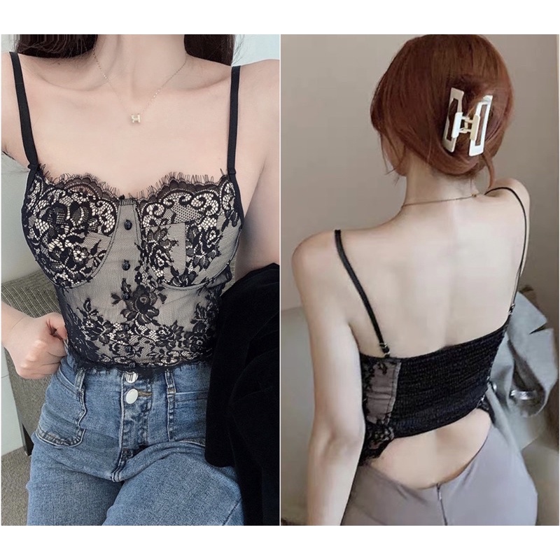 Áo Lót Nữ Ren Đính Khuy Nâng Ngực Kiểu Dáng Lưng Chun 877