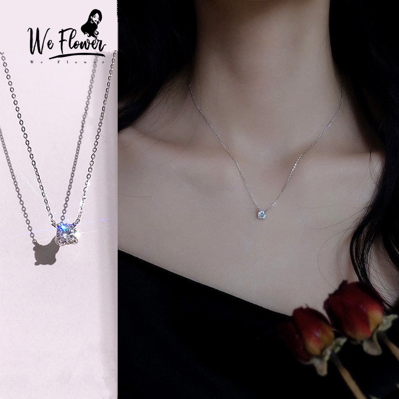 We Flower Vòng cổ Bạc s925 Mặt Hoa Đính Đá Zircon Thanh Lịch Cho Nữ