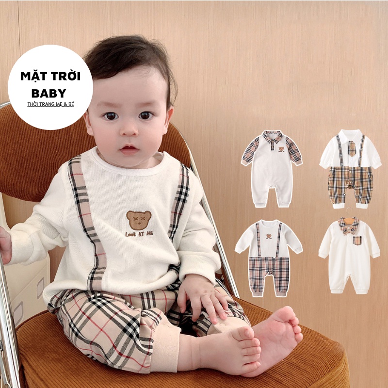 body dài tay kẻ caro nâu đáng yêu cho bé trai