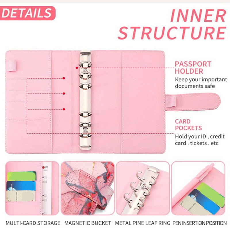 Túi Đựng Tài Liệu / Tiền Tài Liệu Khổ A6 Họa Tiết Vân Đá Cẩm Thạch Nhiều Màu Sắc Có Khóa Kéo Cho Budget Binde