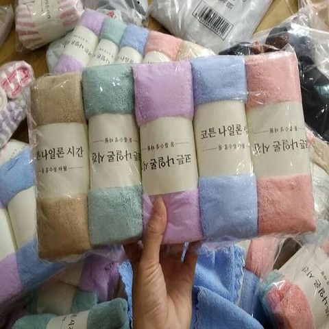 Khăn mặt hàn quốc màu trơn , khăn mặt lông cừu Hàn Quốc lông cừu siêu mềm mịn