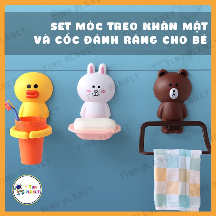 Set móc treo cốc đánh răng và khăn mặt cho bé