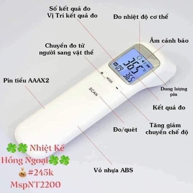 Máy đo nhiệt độ Hồng ngoại cảm ứng đo trán, Nhiệt kế điện tử scan đo thân nhiệt