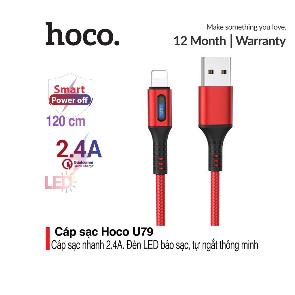 Cáp Sạc Nhanh Hoco U79 Tự ngắt cho điện thoại tự ngắt khi pin đầy Chống Chai Pin.