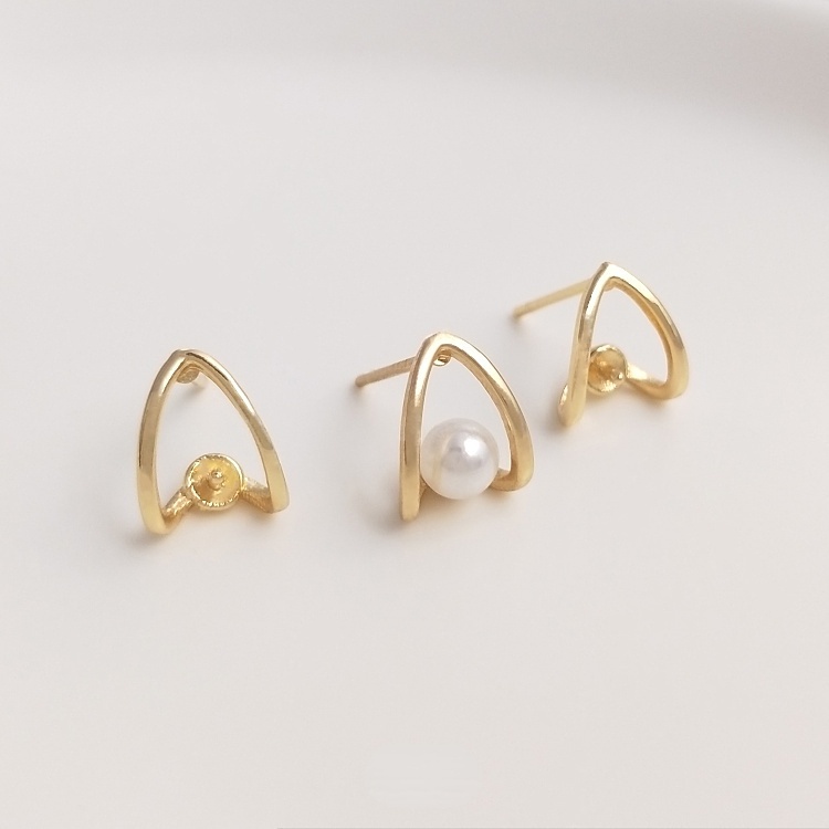 1 Cặp Bông Tai Bạc 925 Hình Chữ V Đính Hạt Ngọc Trai Nhân Tạo Màu Vàng 14K diy