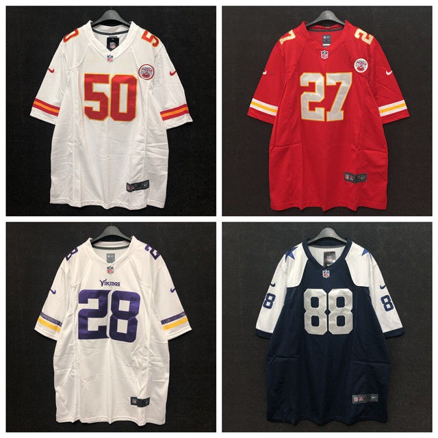 NFL Jersey Bóng bầu dục Mỹ Bóng đá ngắn tay Âu Mỹ Đường phố Hip Hop lỏng lẻo Vintage Thư thêu T-shir