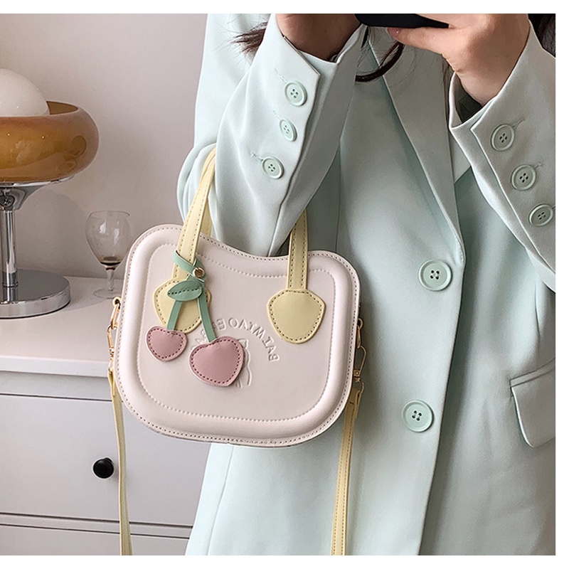 Túi đeo vai/ xách tay IELGY họa tiết quả cherry thời trang cao cấp cho nữ