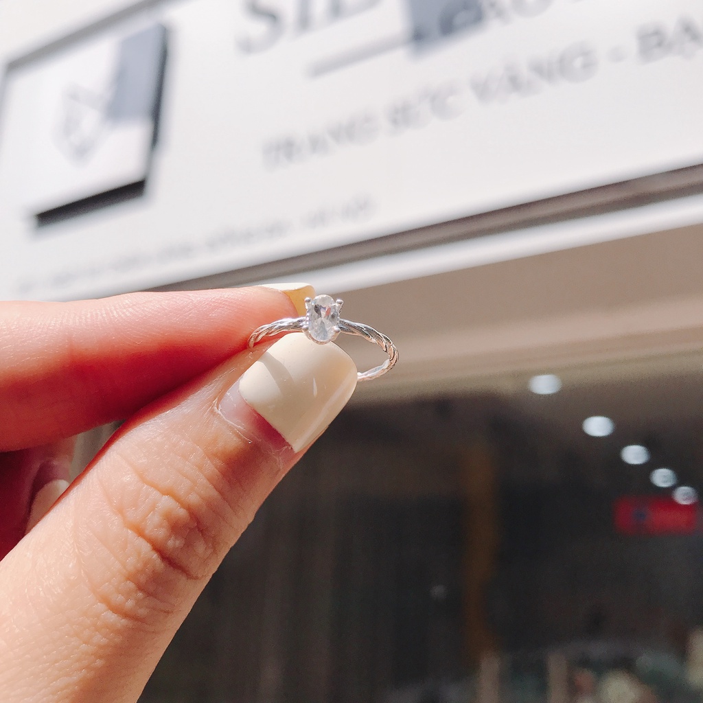 Nhẫn Bạc Ta Cao Cấp CaoBac Silver Hoạ Tiết Kim Cương Nhân Tạo Oval Đính Đá Sáng Lấp Lánh Món Quà Dễ Thương Cho Bạn Gái