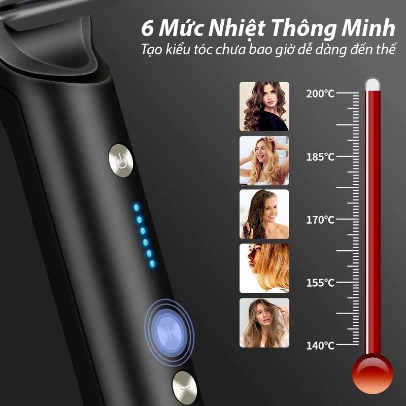 Lược điện chải tóc tạo kiểu uốn thẳng 3 in 1 đa năng cao cấp chuyên nghiệp dành cho salon 6 mức nhiệt nóng nhanh