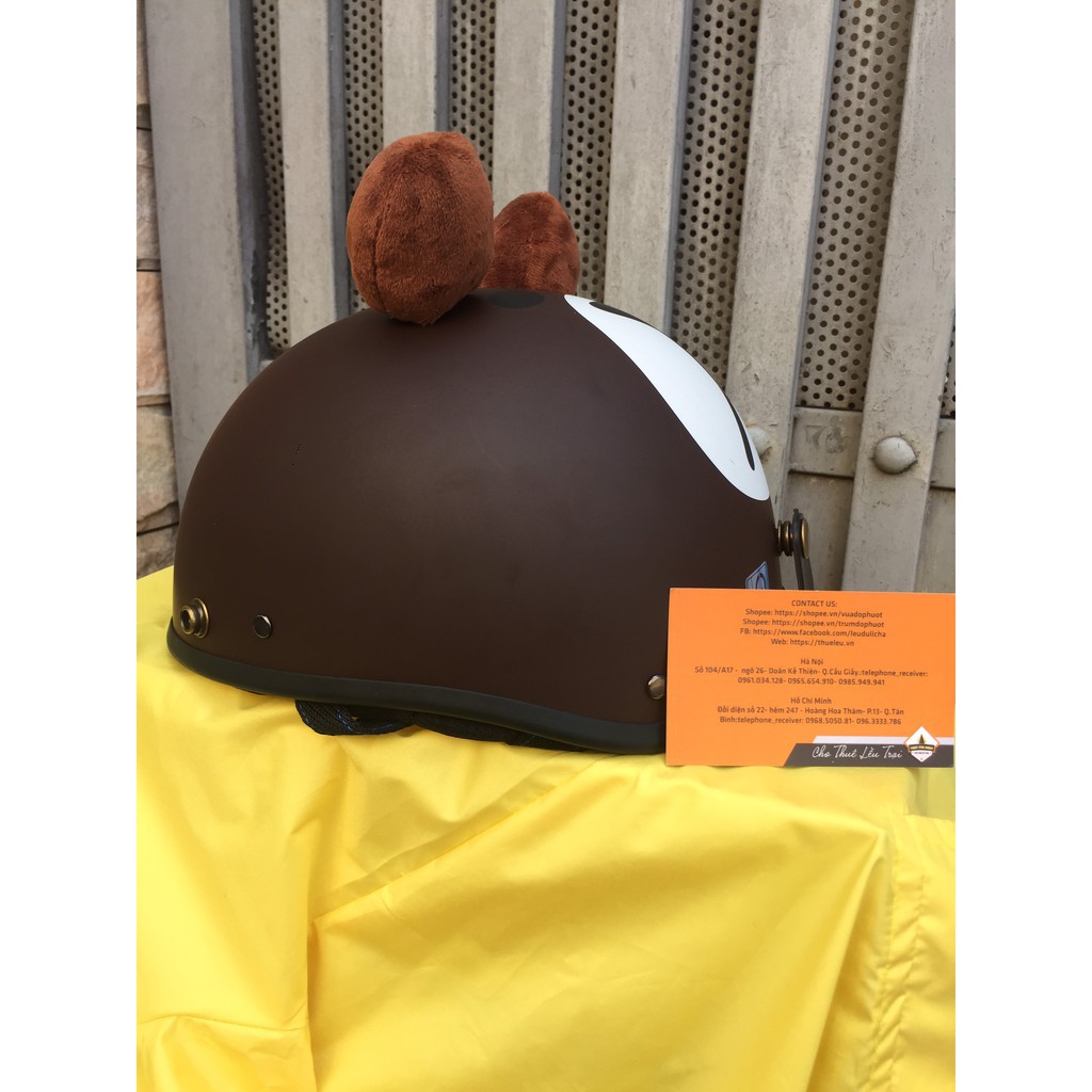 Miễn phí v/c bảo hành 12 tháng mũ bảo hiểm nửa đầu gấu nâu gấu brown kèm tai+ Kính phi công+chong chóng