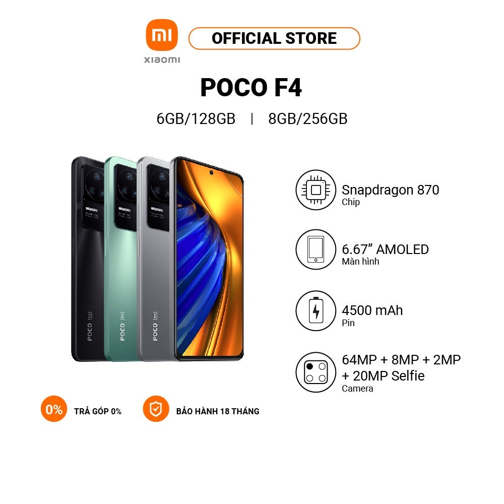 [ELBMO6 giảm 12% đơn 500K tối đa 200K] Điện thoại POCO F4 6GB+128GB /8GB+256GB | Snapdragon 870 | 6.67" 120Hz AMOLED