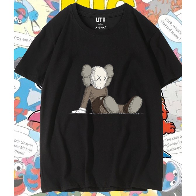 UNIQLO Áo thun cotton ngắn tay dáng rộng họa tiết hoạt hình Sesame Street cá tính cho nam nữ