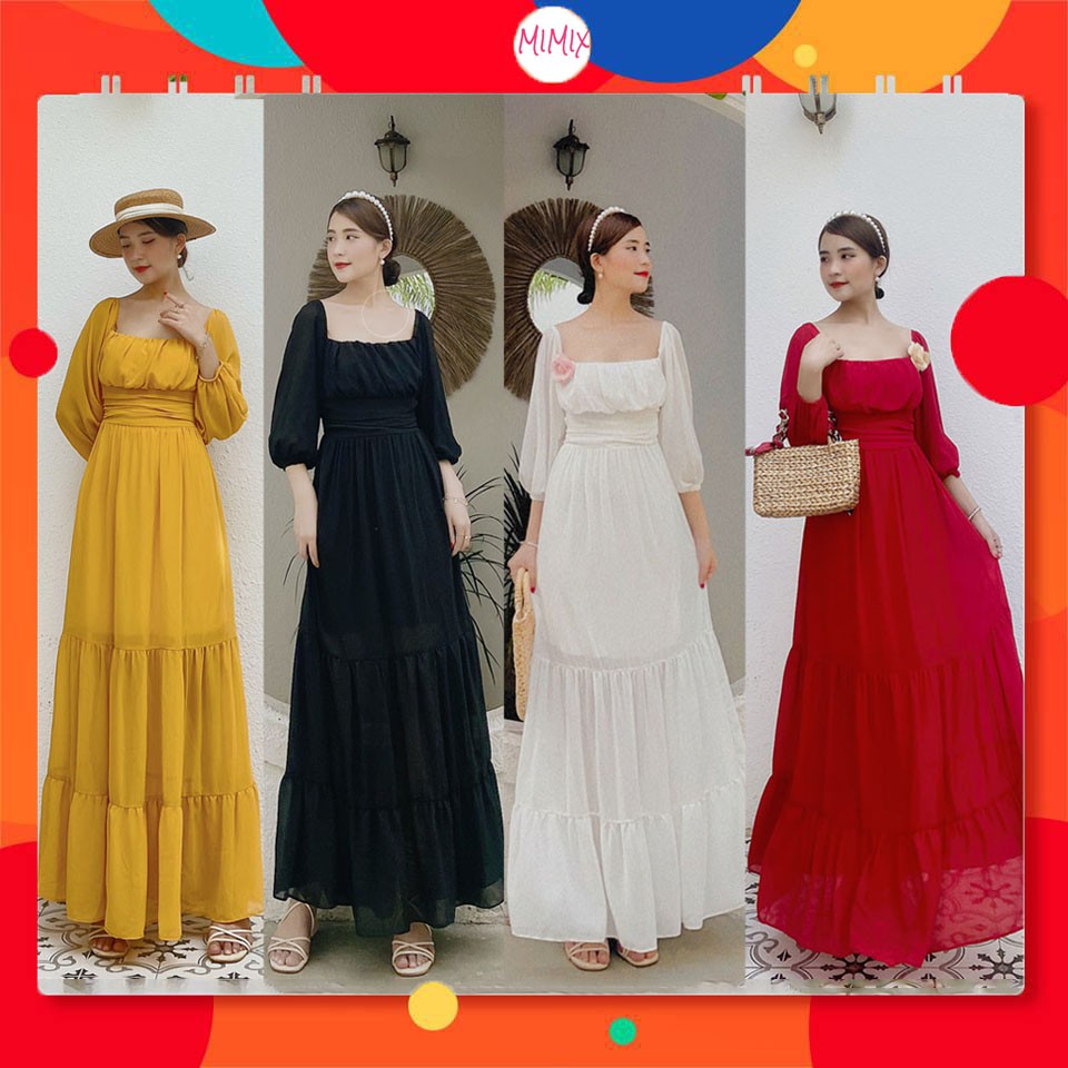 Đầm maxi trơn MIMIX váy tay dài xếp ly ngực sang trọng đi du lịch BE7190 | BigBuy360 - bigbuy360.vn