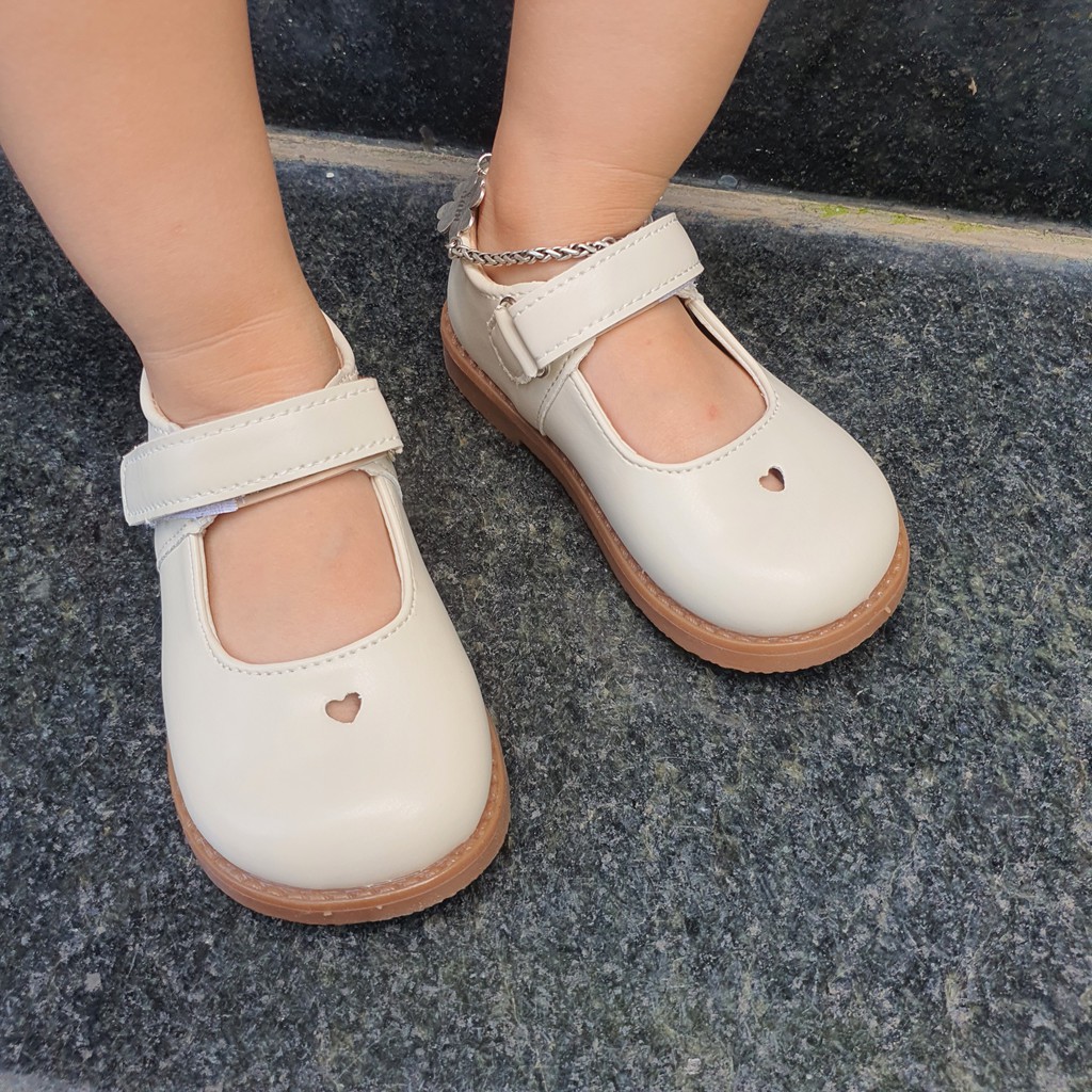 Giày cho bé gái - Giày búp bê cho bé siêu xinh có trái tim dễ thương chính hãng MG baby chất da PU siêu êm V723