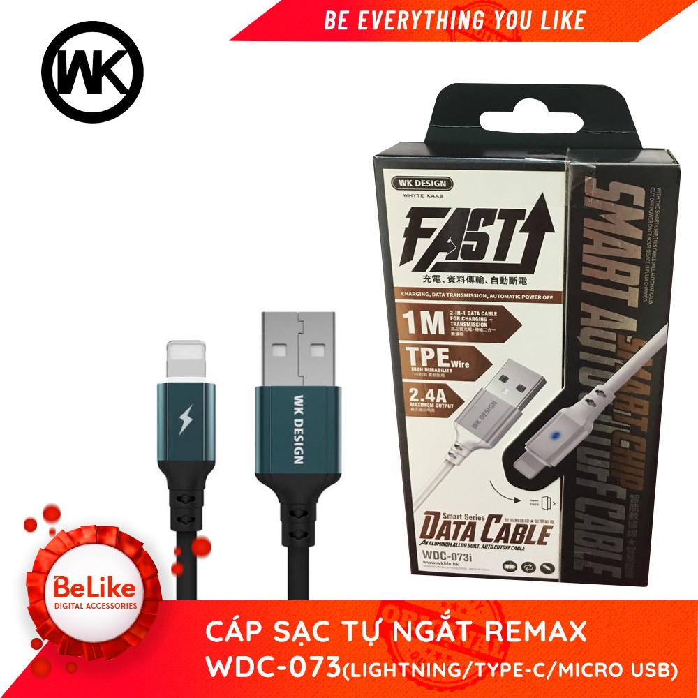 Cáp Sạc Tự Ngắt WK(Remax) WDC-073 Lightning / MicroUSB / Type C ✔️ Hàng Chính Hãng