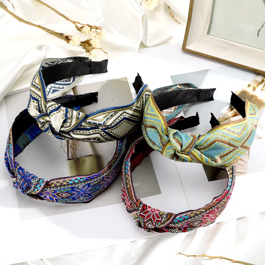 Băng đô cài tóc bản rộng thắt nút thêu họa tiết hoa lá phong cách Hàn Quốc retro thời trang dành cho nữ