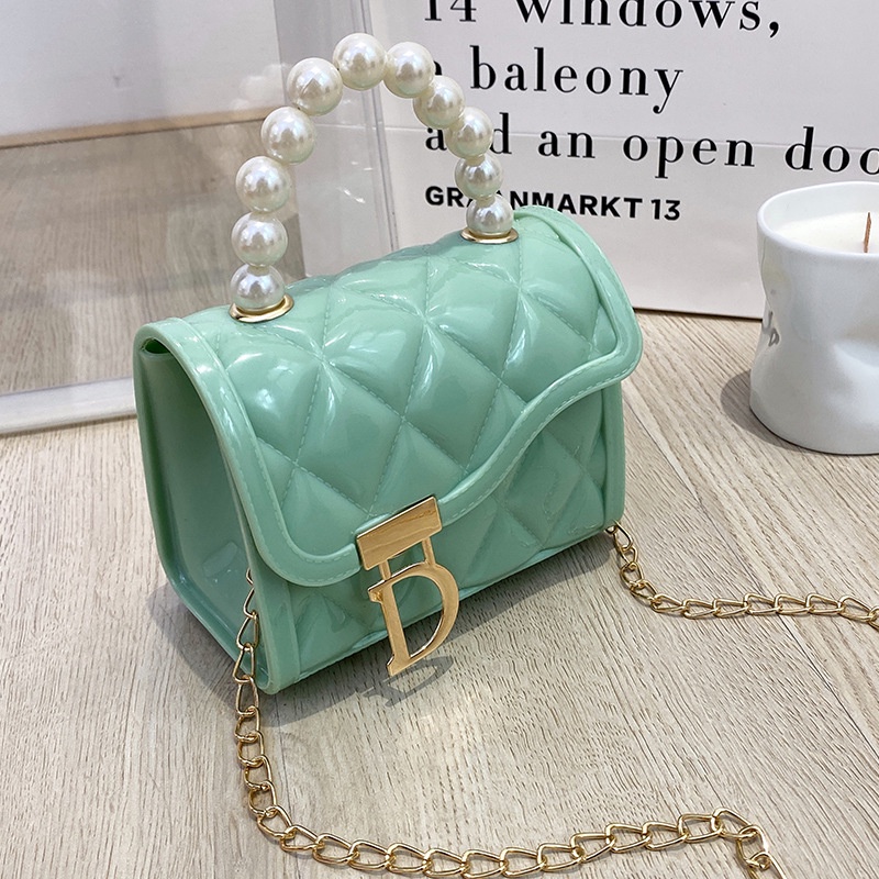 Túi Đeo Chéo Mini Bằng Silicone Đính Ngọc Trai Thời Trang Dành Cho Nữ