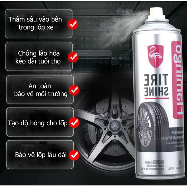 Dung Dịch Làm Bóng Đen Lốp Xe ,Tẩy Sạch Vết Bẩn Lốp Flamingo Tire Shine 500ml