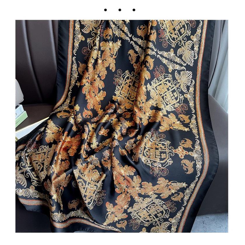KHĂN LỤA ĐEN HOA VĂN VÀNG CỰC SANG BẢN TO 180*90💥SALE SỐC💥KHĂN LỤA DÀI CAO CẤP SANG TRỌNG -HOT