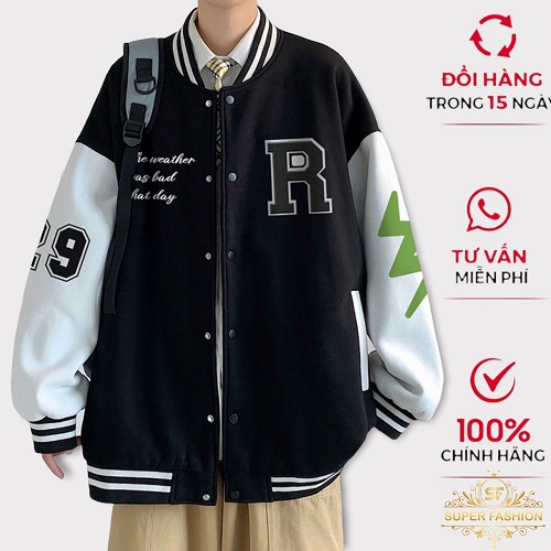 Áo Khoác Bomber Super Fashion Nam Họa Tiết Chữ R Thời Trang Teen