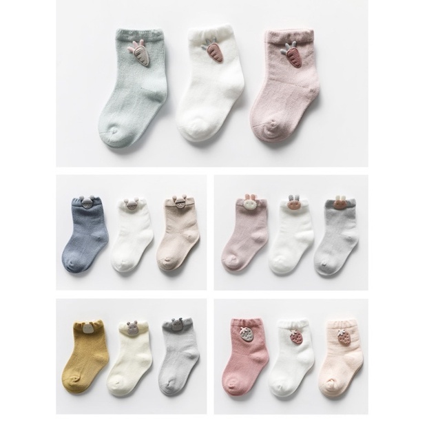 Set 3 đôi tất trẻ em KID SOCKS cao cấp, chất dày giữ ấm có chống trượt Cho bé từ 0-3 tuổi