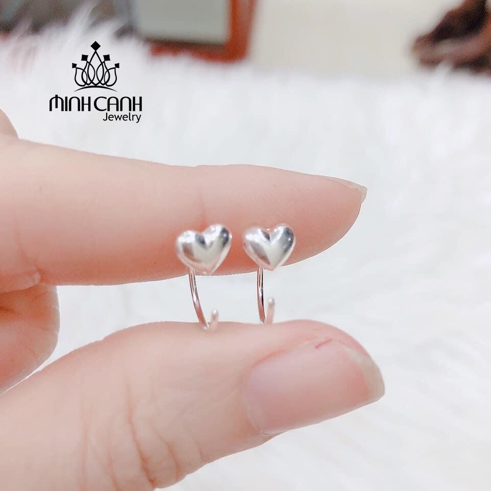 Bông Tai Bạc Móc Cong Hình Trái Tim Minh Canh Jewelry