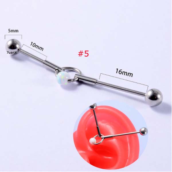 Khuyên tai kiểu dàn giáo bằng thép không gỉ với đá opal cá tính độc đáo dày 16 gauge