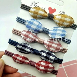 Dây buộc tóc, cột tóc kính nơ kẻ caro Hàn Quốc