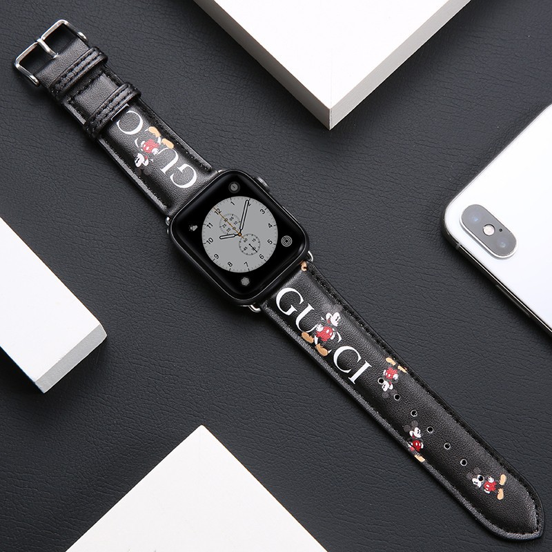 Dây Da Họa Tiết Chuột Mickey Cho Đồng Hồ Apple 44mm 42mm 38mm 40mm T500 Iwatch Series 6 Se 2 3 4 5