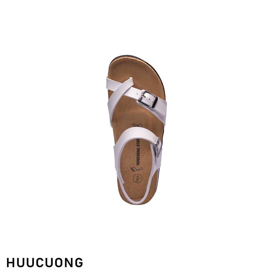 Giày sandal nữ HuuCuong xỏ ngón màu trắng đế trấu handmade