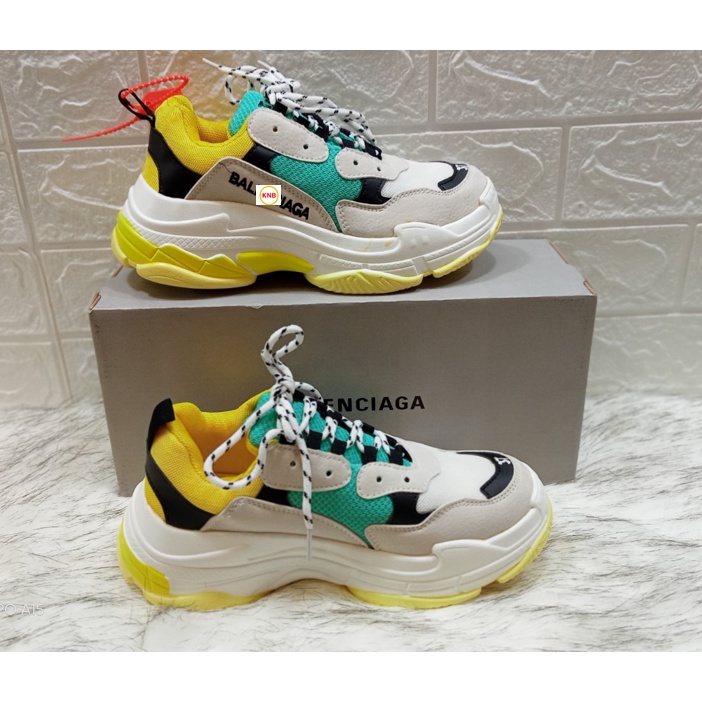 [Tăng tất + Freeship] GIÀY BALENCIAGA Triple S thể thao nam nữ sneaker cao cấp vàng phối xanh chữ thêu, size 36-43....