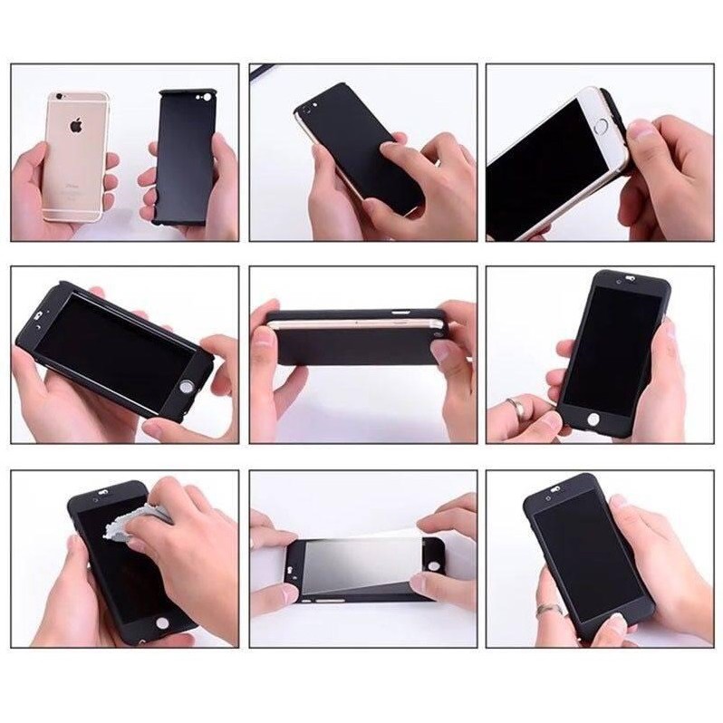 Ốp lưng Iphone 5/5s, 6/6s, 6/6s Plus 7/8, 7/8 Plus, X/Xs chống sốc 2 mặt (có kính cường lực)