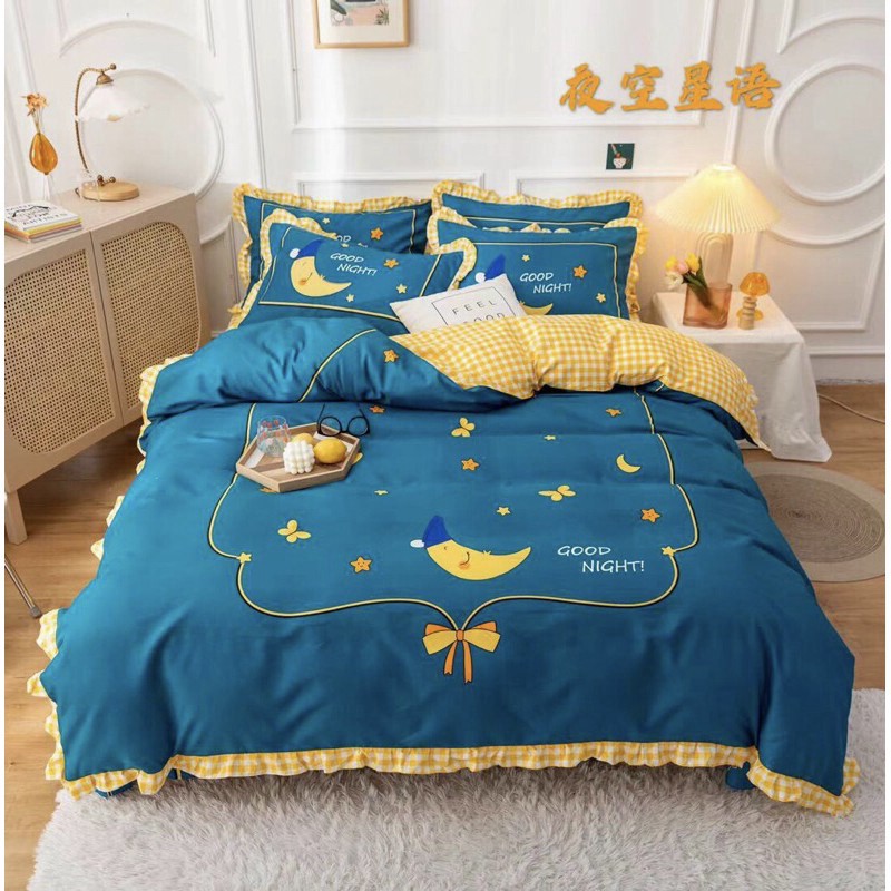 [ Hàng Nhập Khẩu ] Bộ Chăn Ga Gối Cotton Amanda Phối Bèo Xinh Xắn Cho Các Bé, Sợi Vải Mềm Mịn Thoáng Mát