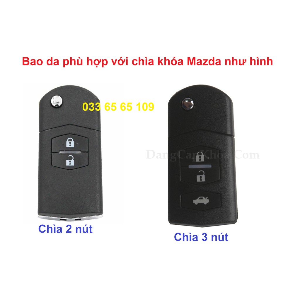 Bao da chìa khóa mazda 3, mazda 3s, mazda 2s bằng da bò, kèm tặng móc khóa, khắc tên miễn phí