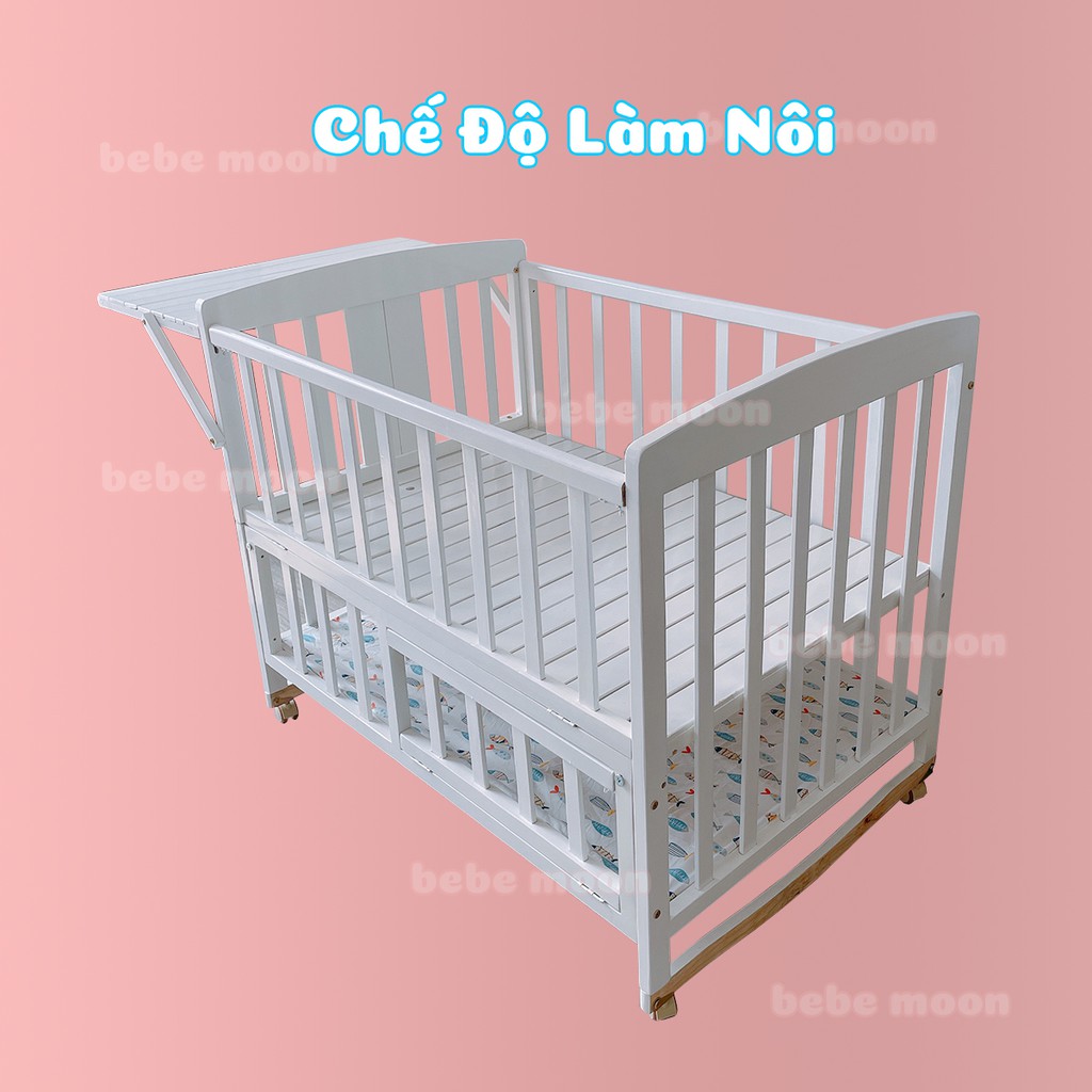 Giường Cũi Đa Năng Bebe Moon Chất Liệu Gỗ Quế Tự Nhiên Chịu Lực 100KG, Bảo Hành 24 Tháng