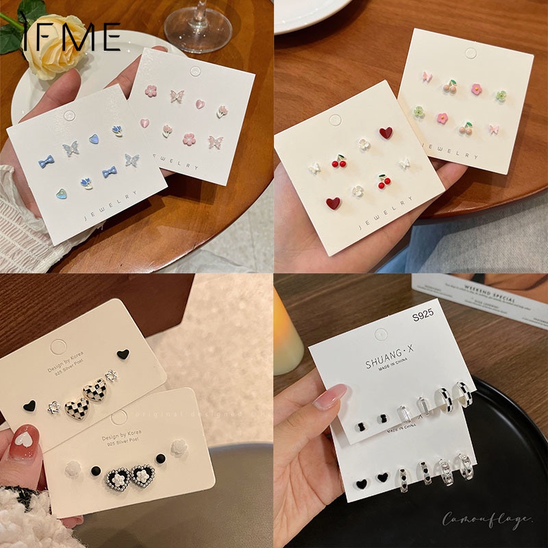 Khuyên tai IF ME bạc 925 hình hoa tulip/ trái tim/ nơ đính ngọc trai dễ thương thời trang cho nữ