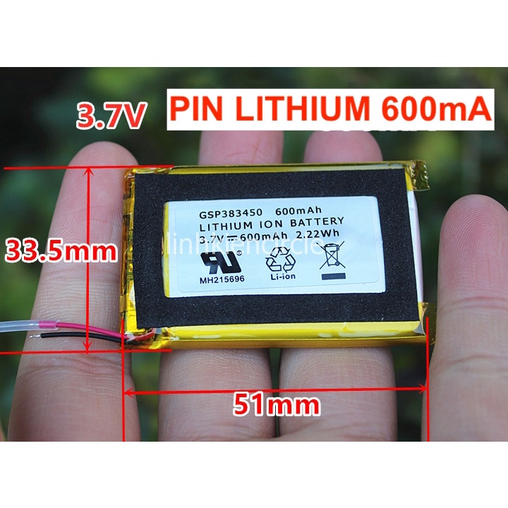 Pin lithium 3.7V 600mA 2.22Wh có mạch bảo vệ mới 100% dùng cho loa Bluetooth DIY - LK0385
