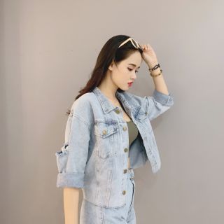 Khoác jean lửng 2 túi
